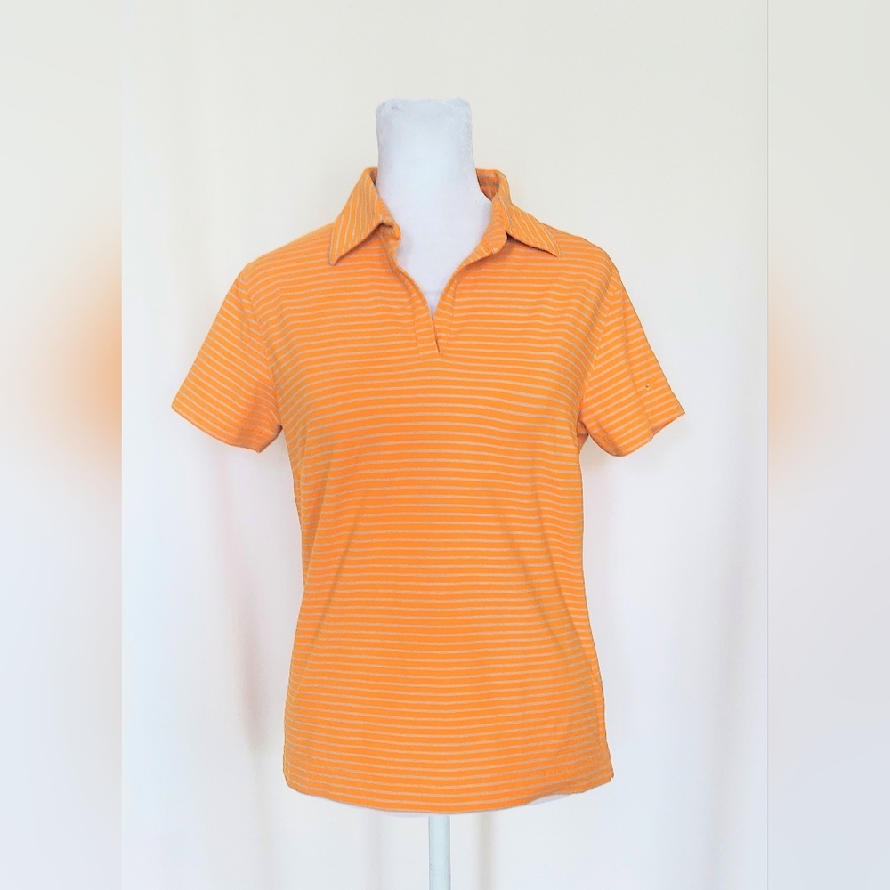 Nike Golf Short Sleeve Polo Shirt Womens Size Small Orange Stripes